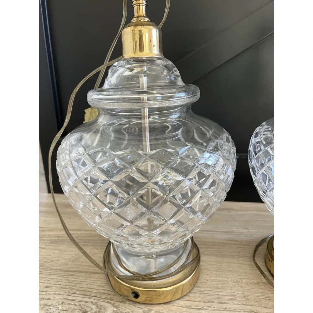Beautiful Pair Of Waterford Crystal And Brass Table Lamps